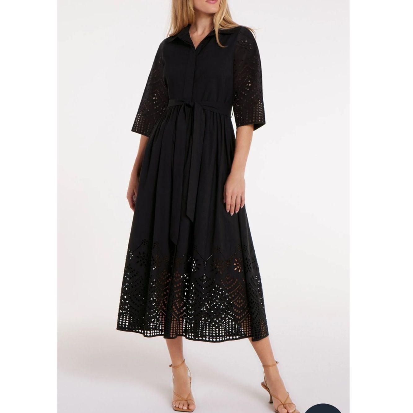$308 Hermoza Francesca Dress In Black Eyelet Nwt